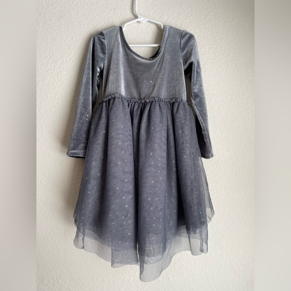 Cat & Jack Shimmering Silver Stars Kids long sleeve Dress size XS 4/5 - Picture 3 of 6